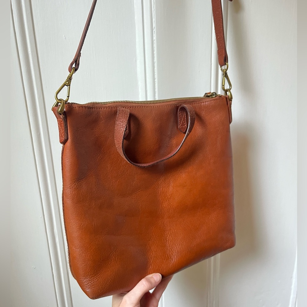 Madewell Zip Top Transport Tote Crossbody brown leather bag